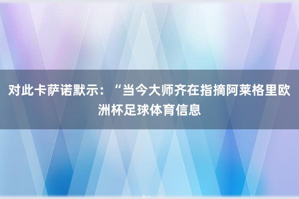 对此卡萨诺默示：“当今大师齐在指摘阿莱格里欧洲杯足球体育信息