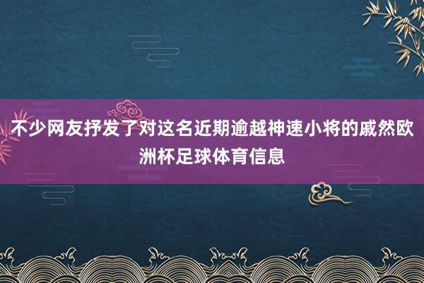 不少网友抒发了对这名近期逾越神速小将的戚然欧洲杯足球体育信息