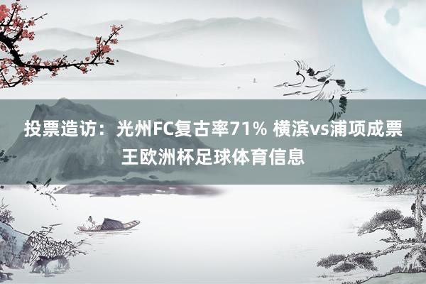 投票造访：光州FC复古率71% 横滨vs浦项成票王欧洲杯足球体育信息